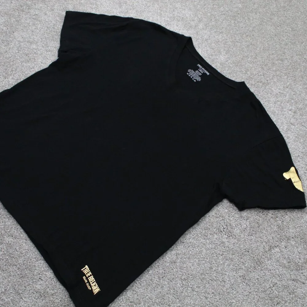 True Religion Shirt Mens Large Black V-Neck 100%‎ Cotton Short Sleeve Pullover